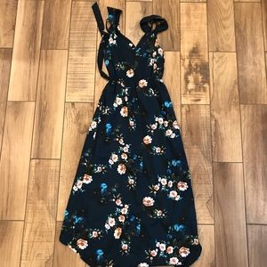 Navy Blue Maxi Dress with Flowers Small